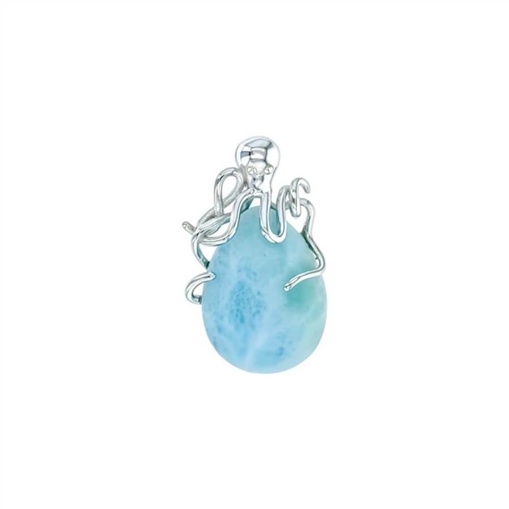 925 Sterling Silver Larimar Pear Shape Octopus Pendant 2.842 gm